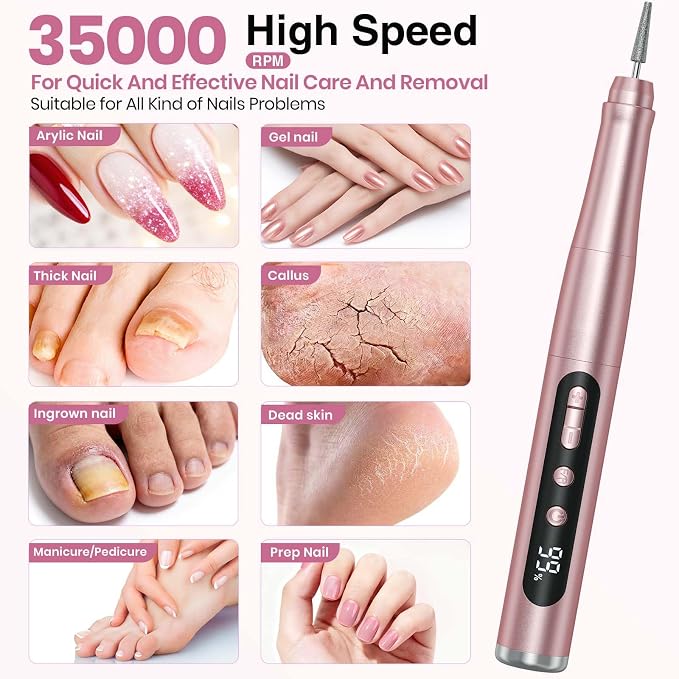 Cordless Nail Drill 35000RPM, Portable Electric Nail File - Image 5