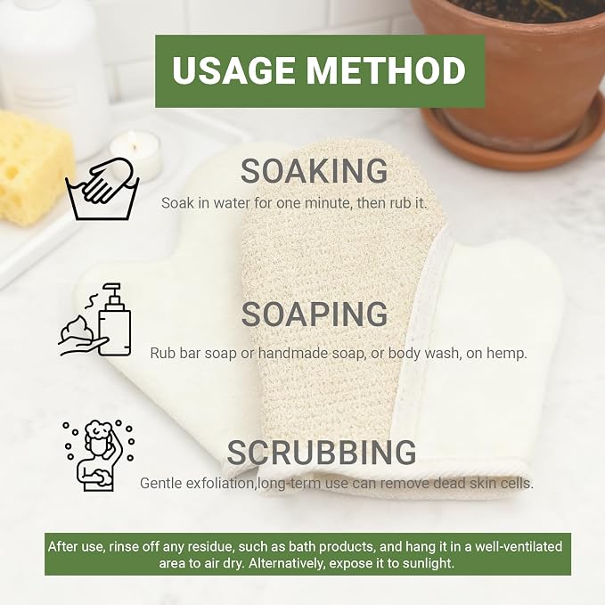 Exfoliating Glove Bath Mitts for Shower, Hemp Body Gloves for Shower Exfoliating - Image 4
