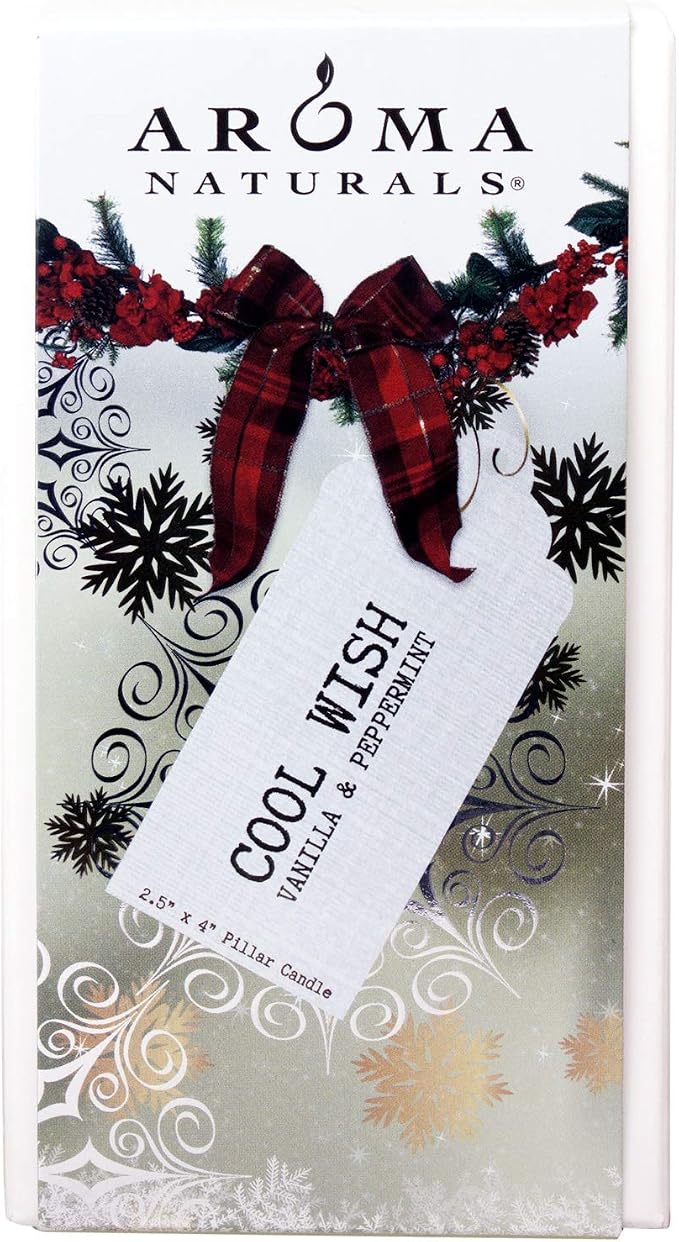 Aroma Naturals Holiday Essential Oil Vanilla & Peppermint Scented Pillar Candle - Image 2