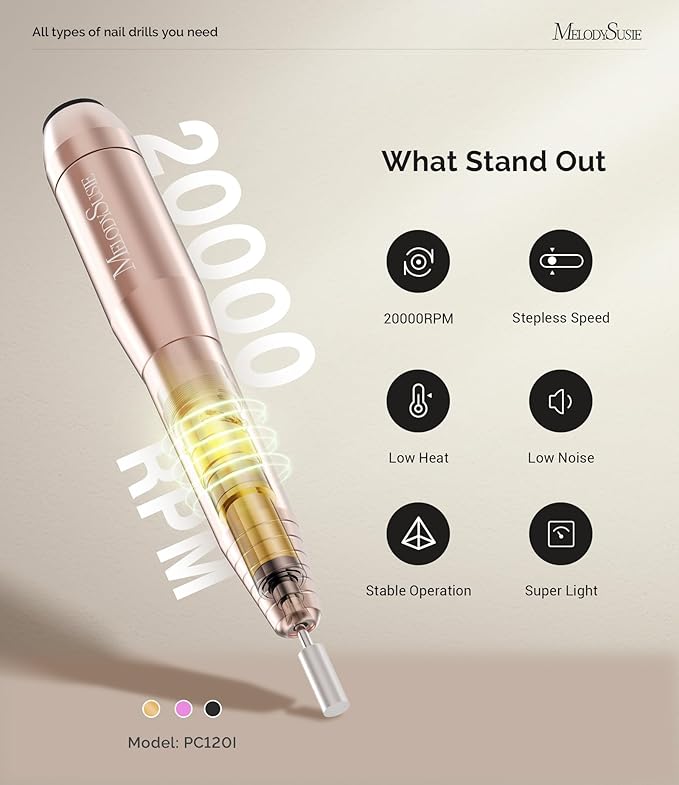 MelodySusie Pen-Shaped Portable USB Nail Drill, PC120I 20000RPM Electric Nail - Image 4