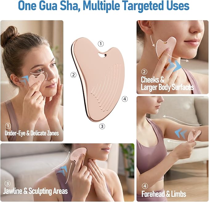 Gua Sha Facial Tools & Face Roller Set, Stainless Steel Facial Massager Tools - Image 7
