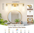 4-Light Bathroom Light Fixtures, Brushed Gold Vanity Lights, Classic Wall Lamp - Image 8