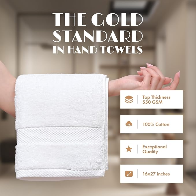 White Hand Towels Set for Bathroom, 6 Pack - Image 2
