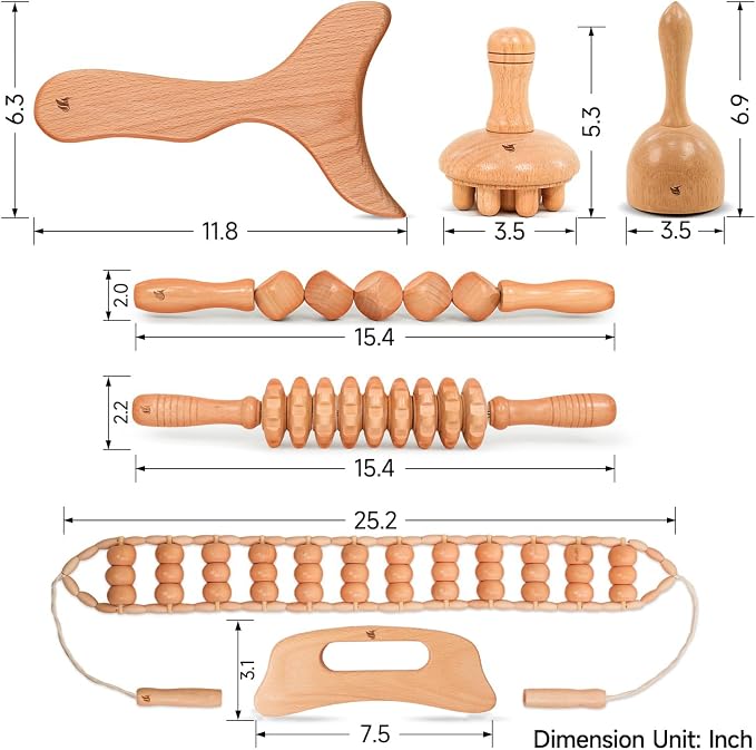 Wooden Massage Tool Set, 7-Piece Body Massage Kit - Image 2