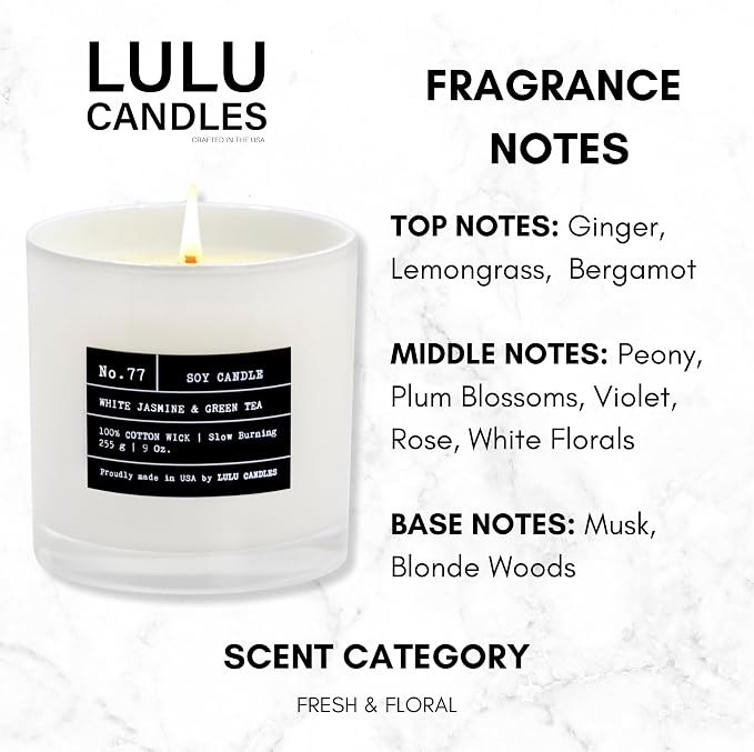 Lulu Candles | White Jasmine & Green Tea | Luxury Scented Soy Jar Candle | Hand - Image 3