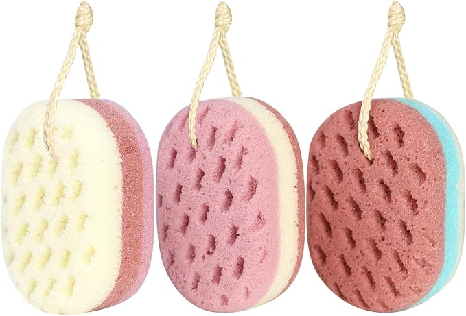 3 Pcs Bath Sponge for Women, Kids. Sponge Loofah Body Scrubber Shower Sponge by KECUCO