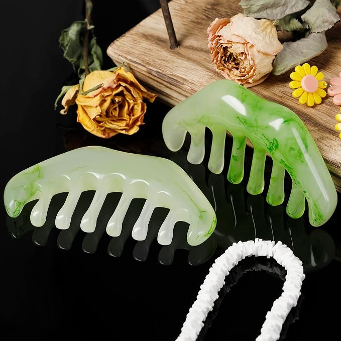 Geiserailie 2 Pcs Jade Combs Esthetician Supplies Massage Stone Hair Gua Sha - Image 6