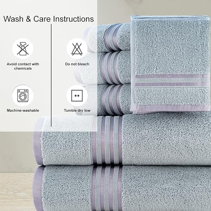 CASA COPENHAGEN Zero Twist 6Pcs 100% Egyptian Cotton Large Designer Towels Gift - Image 3