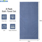 ecolook Bath Towels Set of 4, 100% Cotton, 27 x 55 Inches, Quick-Drying & - Image 3