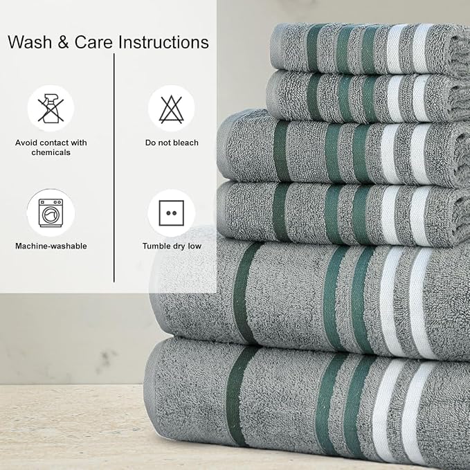 CASA COPENHAGEN Exotic 6Pcs 100% Egyptian Cotton Designer Towels Gift Set- Pine - Image 4