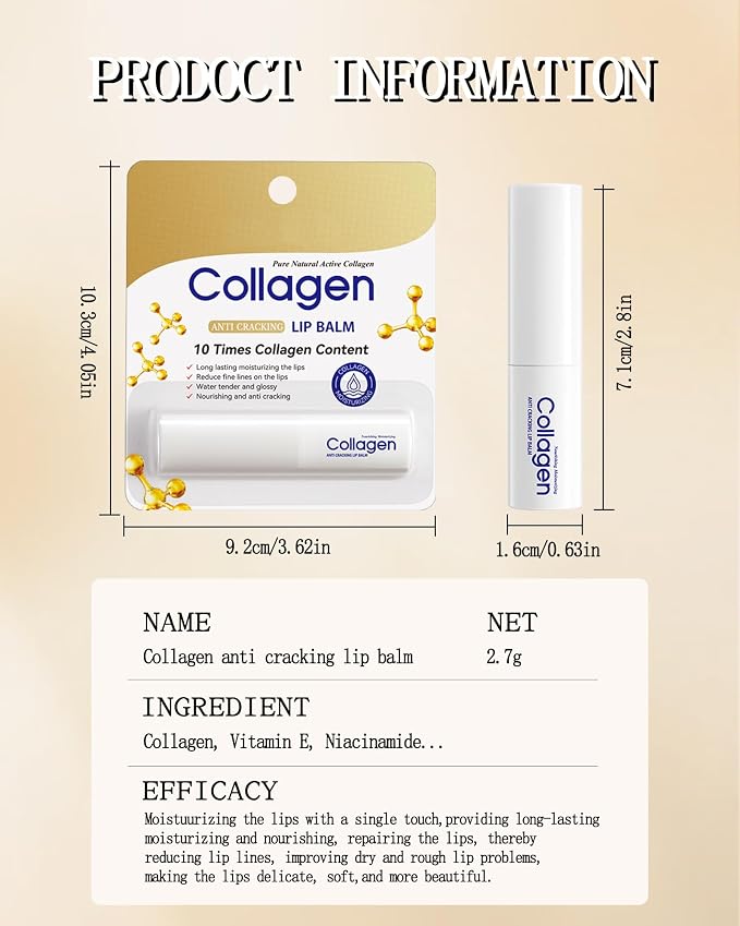 Collagen Lip Balm Set, Dry Lips Care Lip Moisturizer, Nourishing Vegan Lip - Image 7