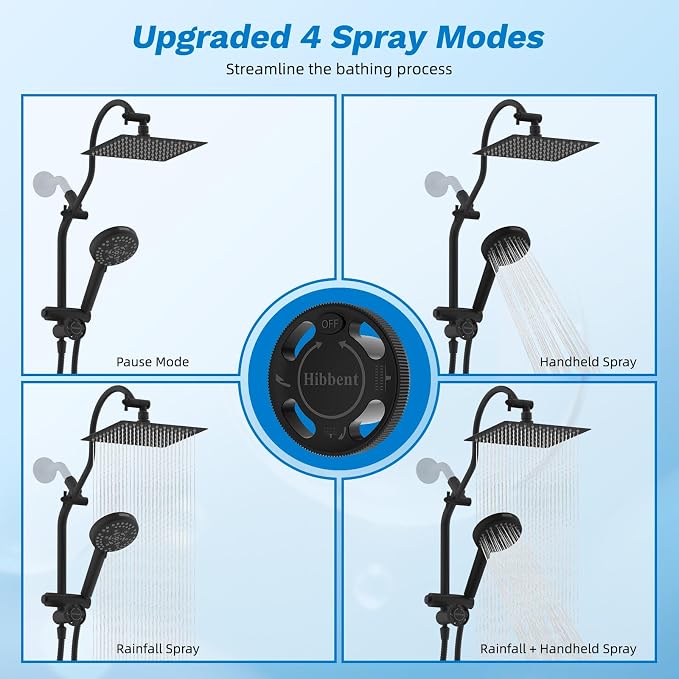Hibbent cUPC Certified All Metal 8" Rainfall Showerhead Combo, High Pressure - Image 3