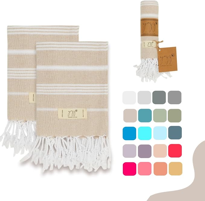 Hand Towels - Set of 2, Decorative Peshtemal Cotton Hand Towels by YAZZTURKISHCOTTON