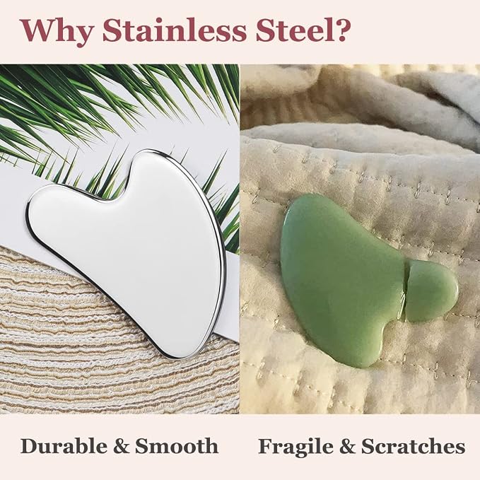 Stainless Steel Gua Sha and Face Roller Set, Facial Tool - Image 4