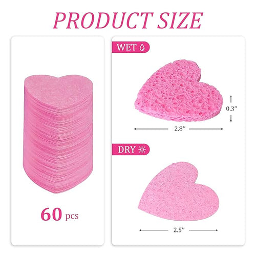 120-Count Kickleen Compressed Cellulose Heart Shape Facial Sponges | Natural - Image 2