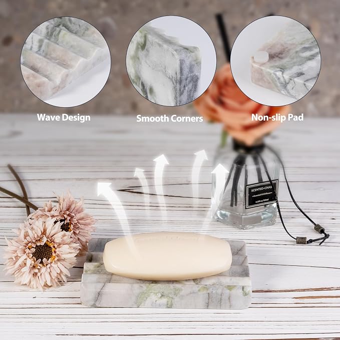 2 Pcs Soap Holder for Bathroom, Marble Soap Dish for Kitchen Countertop - Image 2