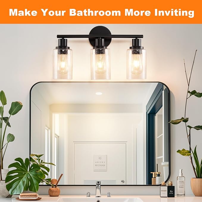DLLT 3-Light Bathroom Light Fixtures: Black Modern Vanity Lights - Image 2