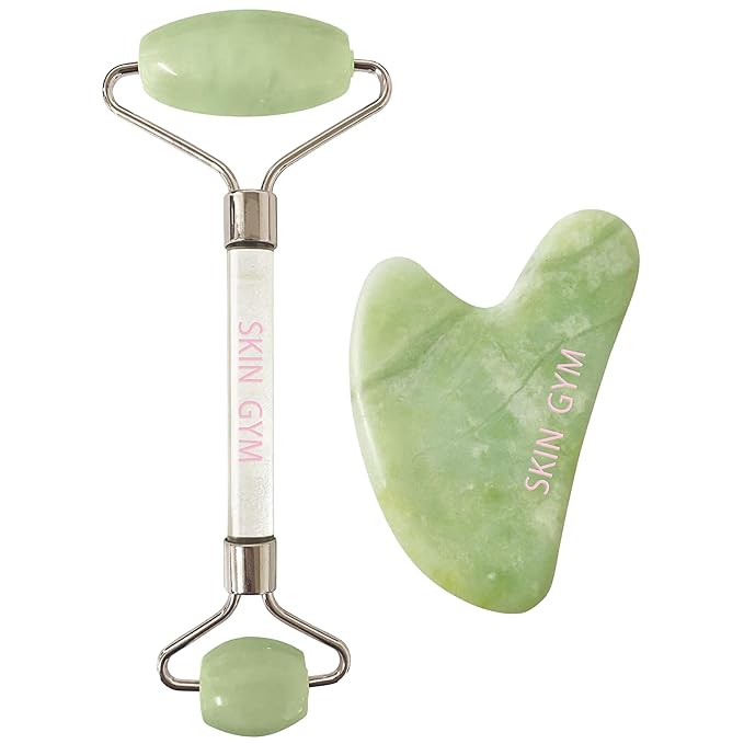 Skin Gym Jade Facial Roller & Gua Sha Tool Workout Set, Revitalizing Skincare by SkinGymCo