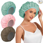 3Pcs Shower Cap for Women Reusable Waterproof, Bath Cap for Long Hair, by KAFTERI