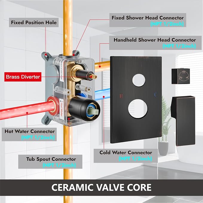 Midanya Shower System with Tub Spout, Bathtub Shower Faucet Set with Square - Image 6