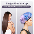 Purple Marble Print Satin Shower Cap, Three-Layer Terry Cloth Lined, - Image 7