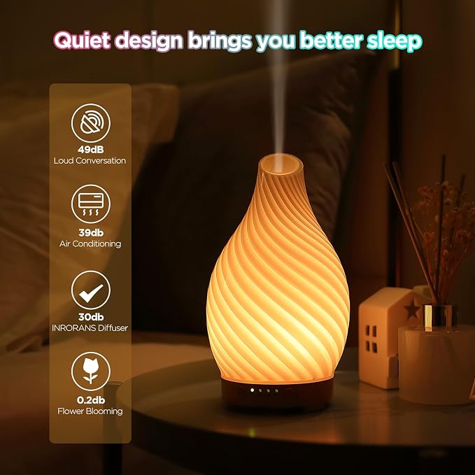 INRORANS Art Glass Essential Oil Diffuser - 160ml Ultrasonic Cool Mist Scent - Image 3