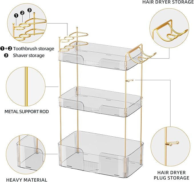 Akinbas 3 Tier Bathroom Organizer Countertop Makeup Perfume Tray Skincare - Image 4