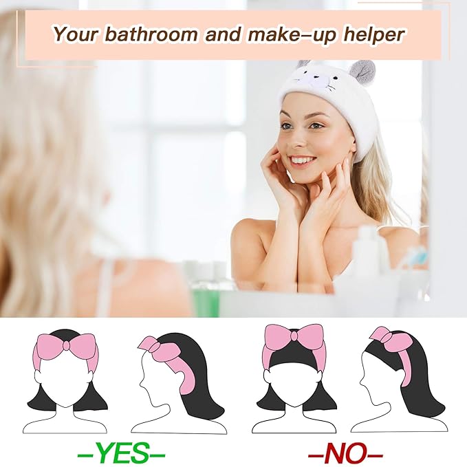 Chuangdi 4 Pieces Animal Hair Bands Face Wash Headband Spa Animal Ears - Image 4