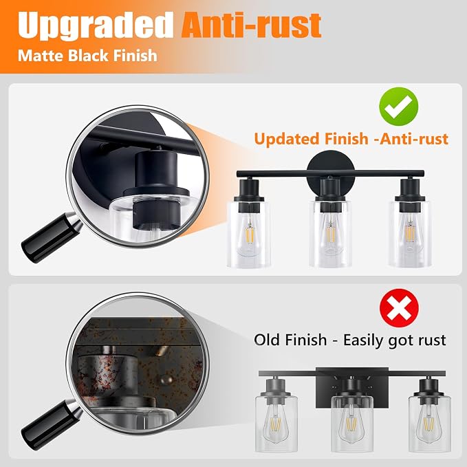 DLLT 3-Light Bathroom Light Fixtures: Black Modern Vanity Lights - Image 4