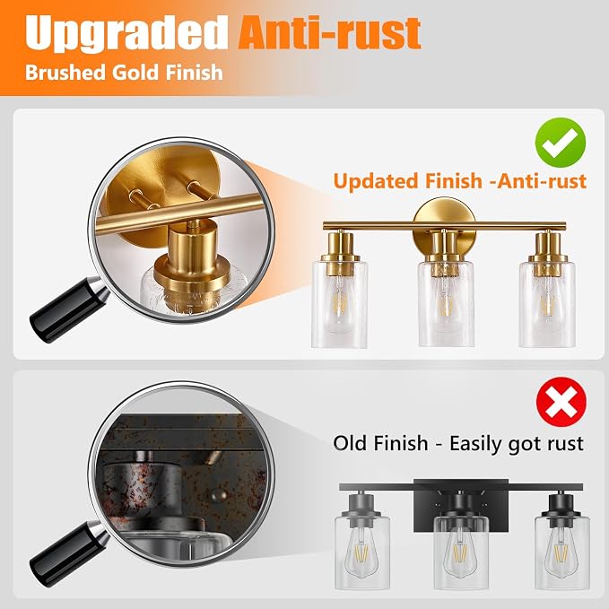 DLLT 3-Light Bathroom Light Fixtures: Gold Modern Vanity Wall Lights - Image 4