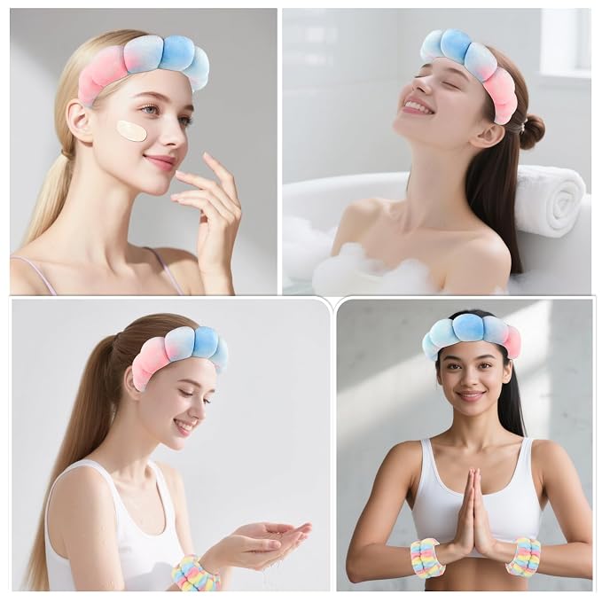 Zkptops Spa Headband for Washing Face Wristband Set Sponge Makeup Skincare - Image 4