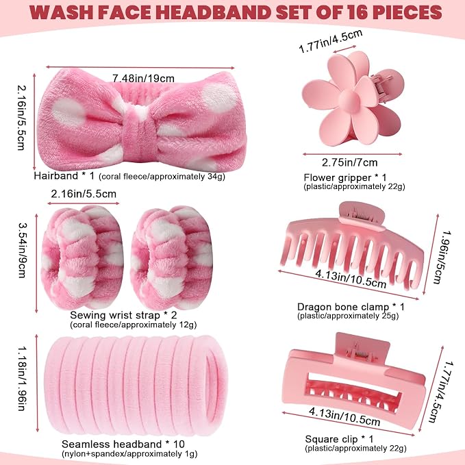 16 Pcs Skincare Headband Set, Face Washing Headband - Image 2