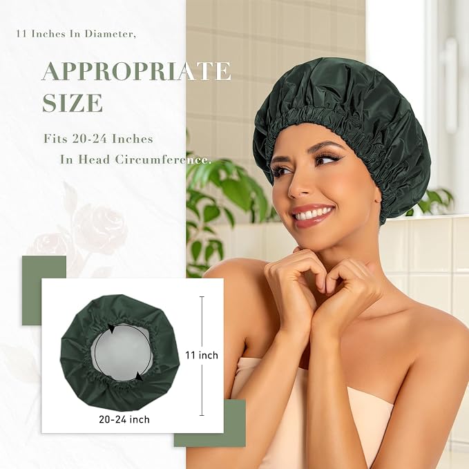 Reusable Shower Cap for Women, Large Waterproof Shower Bonnet - Image 3