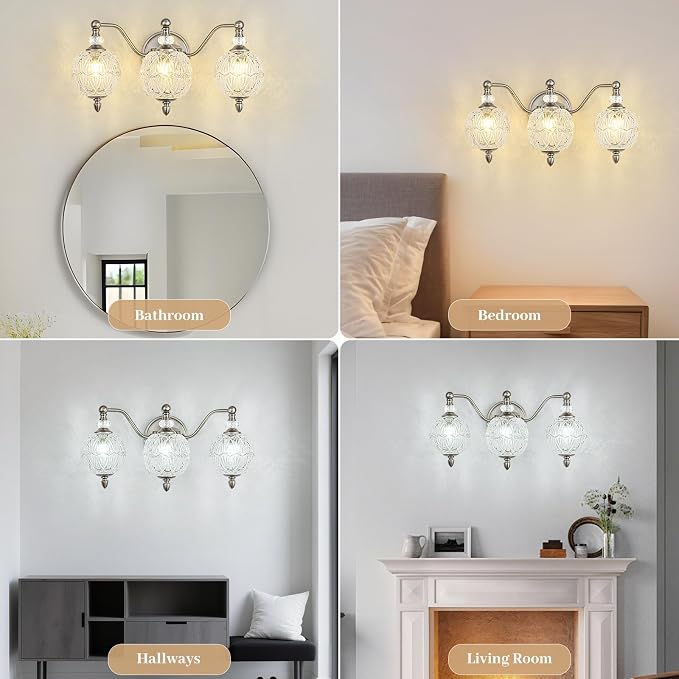 Brushed Nickel Bathroom Vanity Light, 3-Light Mid Century Modern Brushed Nickel - Image 5
