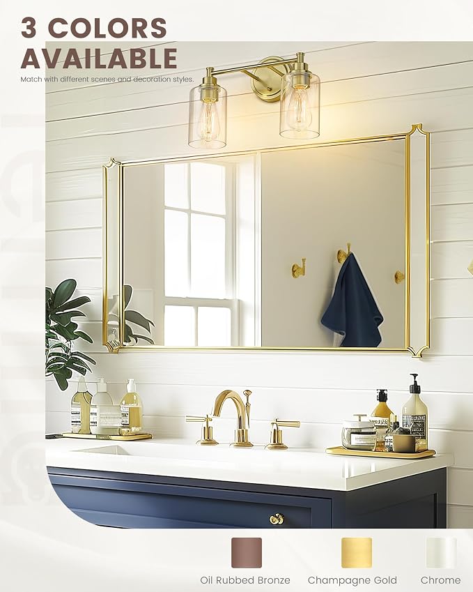 FEMILA Champagne Gold Bathroom Vanity Light, 2-Light Vanity Lighting fixtures - Image 5
