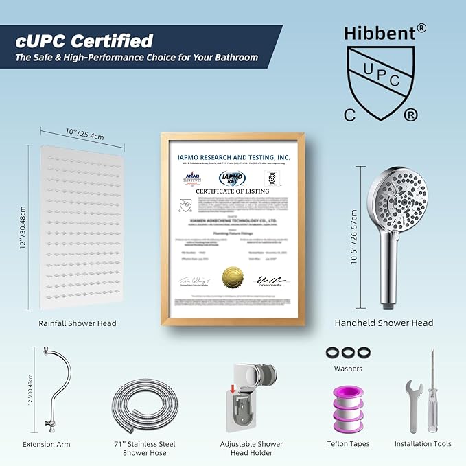Hibbent 12'' All Metal CUPC Certified Shower Head, High Pressure Rainfall - Image 8