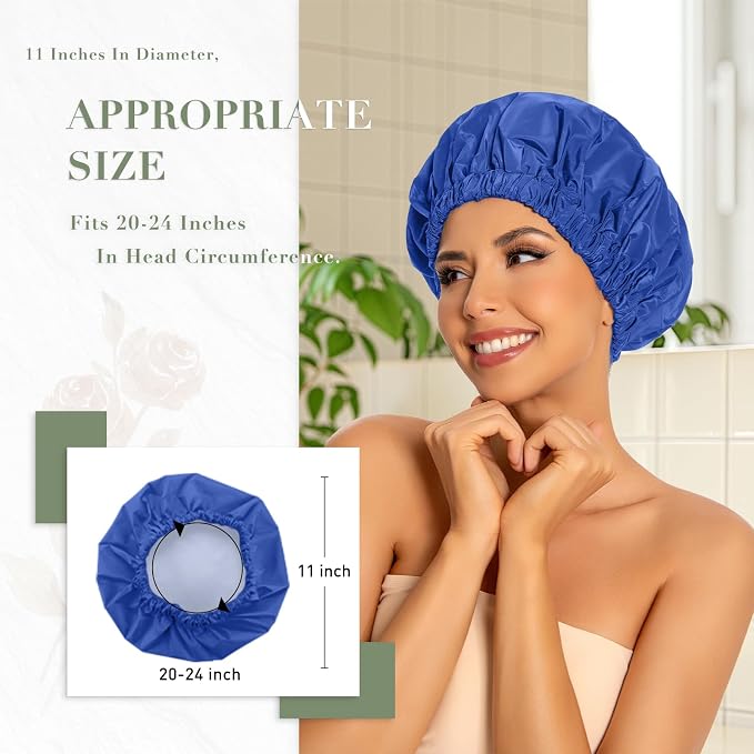 Reusable Shower Cap for Women, Large Waterproof Shower Bonnet - Image 3