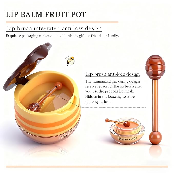 4PCS Bee Lip Balm Honey Pot, Vitamin E & Moisturizing Propolis Sleeping Lip Mask - Image 3