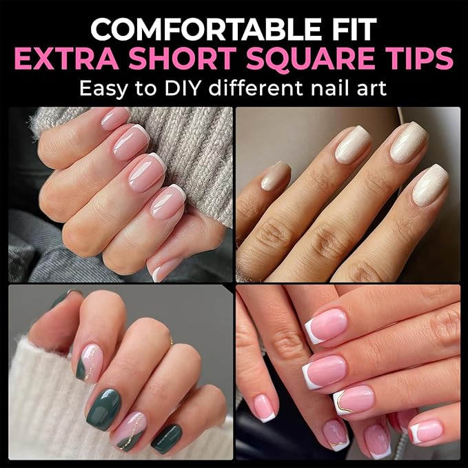 UNA GELLA Extra Short Square Nail Tips XS 216pcs Pre-shape Extra Short Square - Image 2