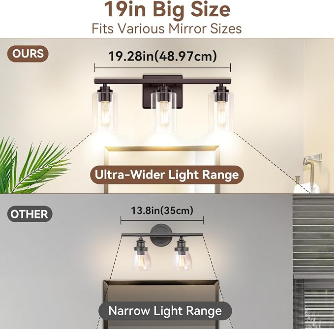 3-Light Bathroom Light Fixtures, Classic Wall Light Fixture - Image 6