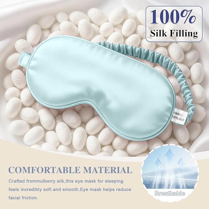 Silk Sleep Mask, Eye Mask for Sleep Women Men, Mulberry Sleeping Mask - Image 3