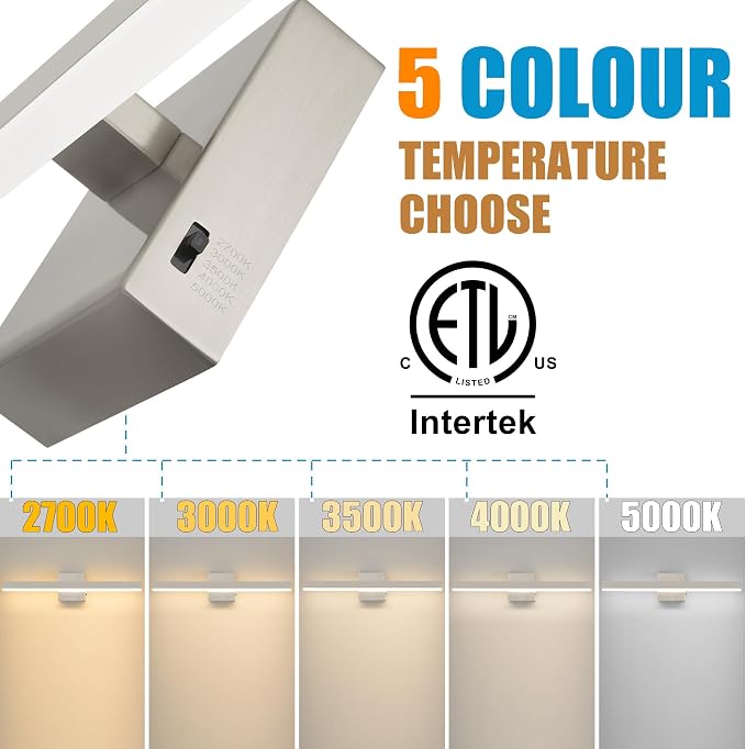 Nickel Bathroom Vanity Light 23.6 inch, 20W Dimmable 5CCT LED Bathroom Light - Image 3