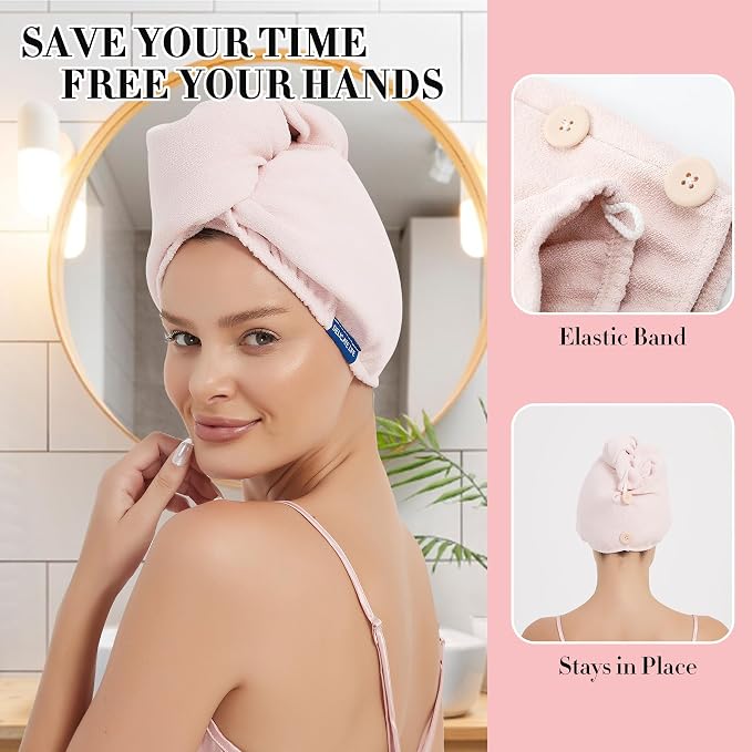 Hair Towel Wrap 2 Pack for Women, Super Absorbent Ant Cloth Fabric Hair Drying - Image 2