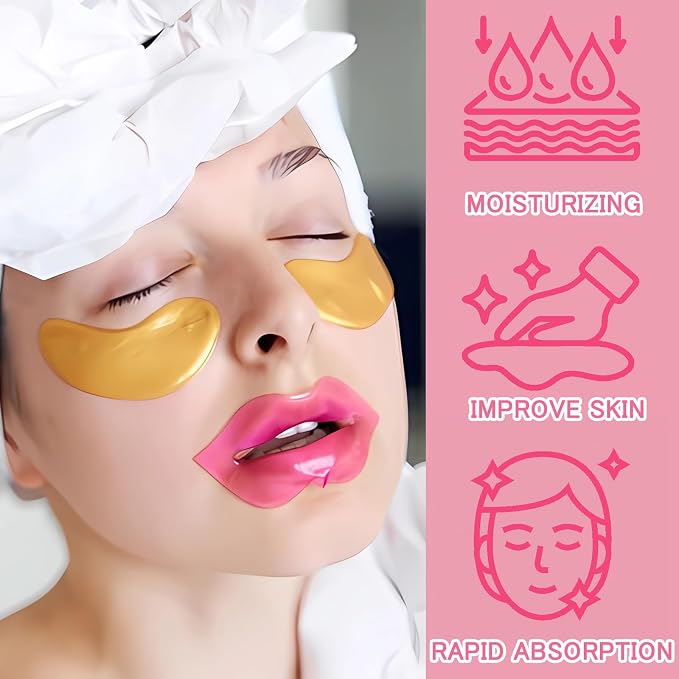 20 Pairs Lip Mask & Eye Mask, 24K Crystal Collagen Under Eye Patches - Image 2
