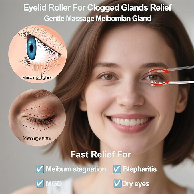 Metal Eyelid Massage Wand for Dry Eyes, Eyelid Roller for Chalazion, Stye & MGD - Image 2
