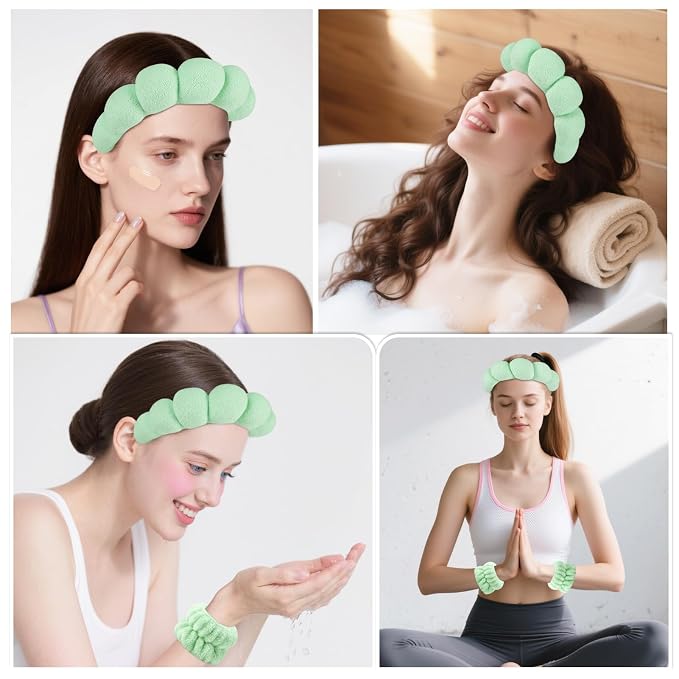 Zkptops Spa Headband for Washing Face Wristband Set Sponge Makeup Skincare - Image 4