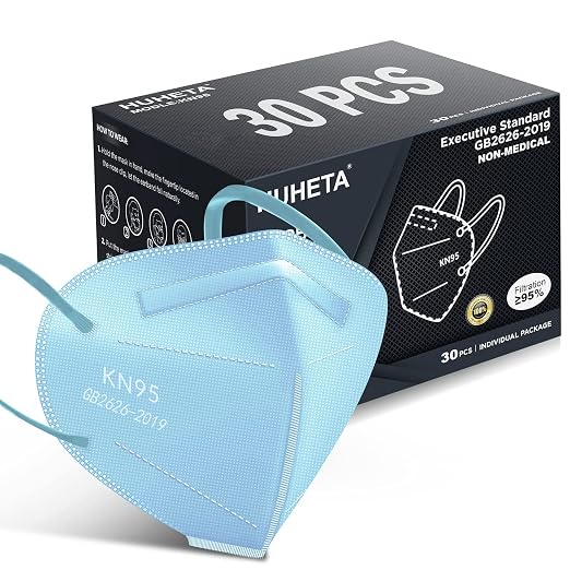 HUHETA KN95 Face Mask, 30 Pack Individually Wrapped, 5-Ply Breathable & by HUHETA
