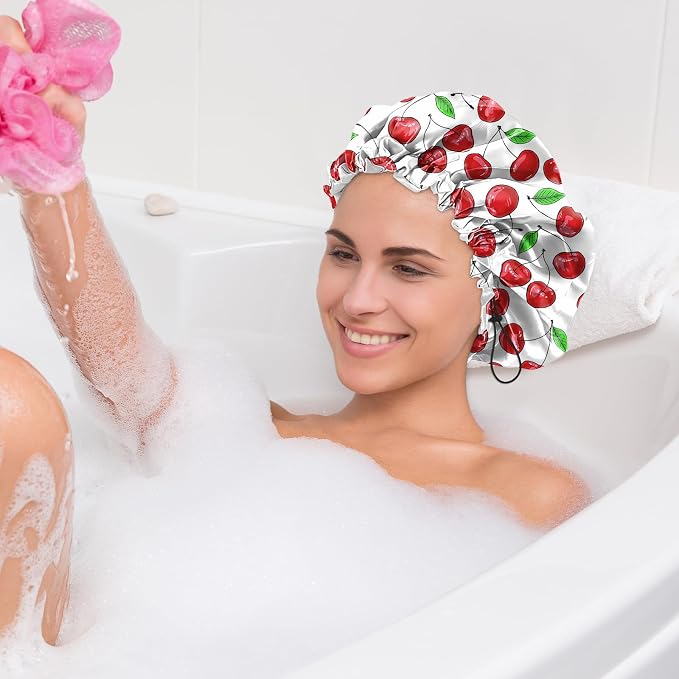 2 PCS Shower Cap Waterproof Double Layer Elastic Adjustable Reusable Hair Bath - Image 7