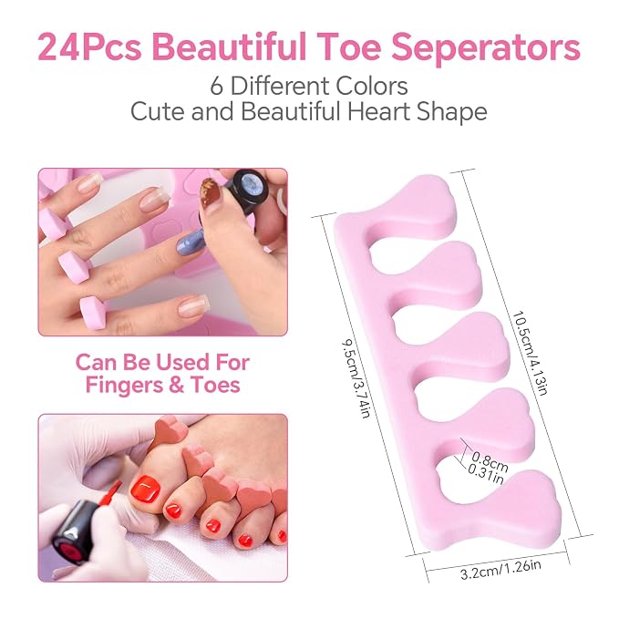Toe Separators Set 24pcs Colorful Heart Sponge Toe Spacers Soft Foam Toe Finger - Image 4