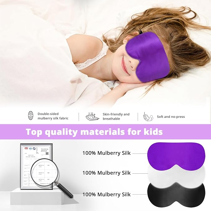 Kids Sleep Mask Eye Cover, 100% Real Natural Pure Silk Eye Mask - Image 2